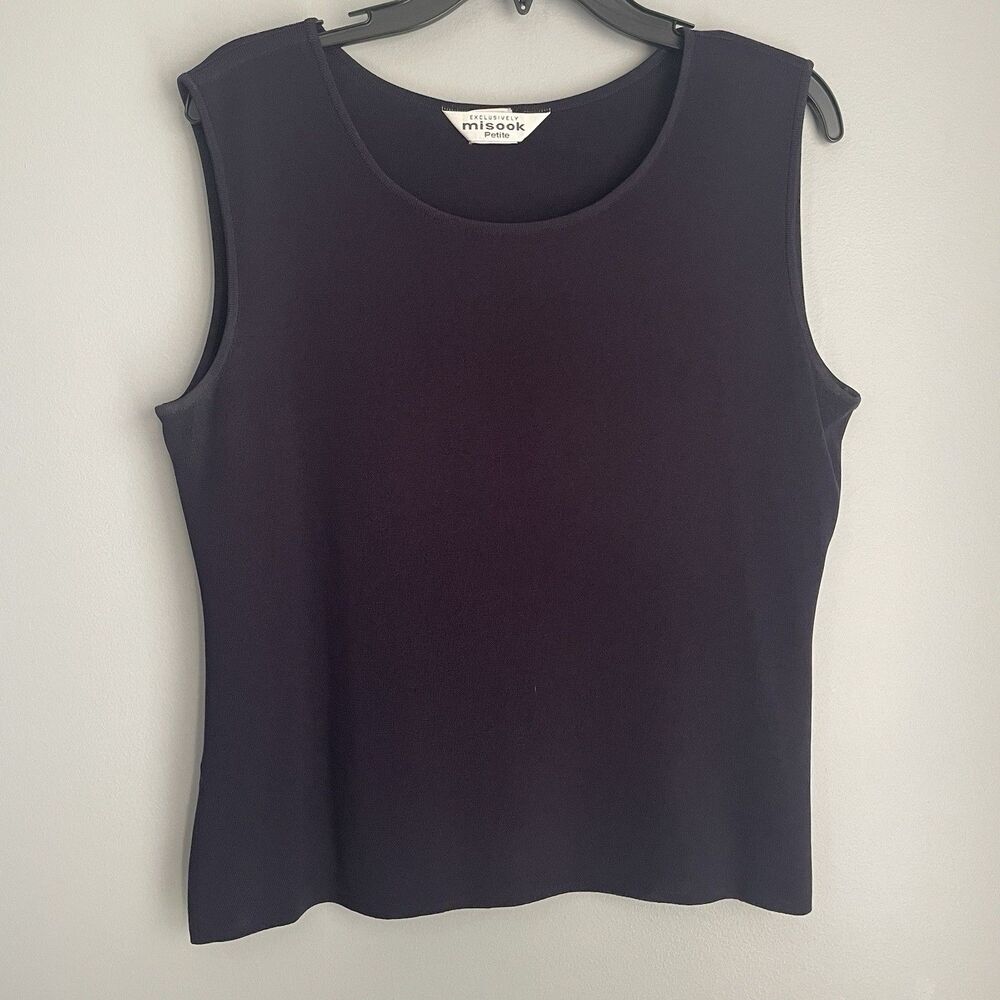 Exclusively Misook Petite Women's Size PL Large Blue Acrylic Sleeveless Tank Top